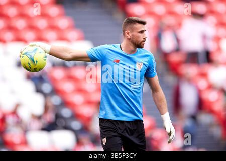 7 maggio 2022, Bilbao, Bizkaia, Spagna: Unai Simon dell'Athletic Club in azione prima della partita di campionato spagnola della Liga tra Athletic Club e Valencia CF a San Mames il 7 maggio 2022, a Bilbao, Spagna. (Immagine di credito: © Ricardo Larreina/AFP7 via ZUMA Press Wire) Foto Stock