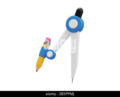 Icona della bussola geometrica con icona di rendering 3d a matita concetto di misurazione matematica o icona di apparecchiature architettoniche Illustrazione Vettoriale