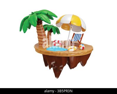 Icona di Holiday Beach - rappresentazione 3d del concetto di spiaggia di vacanza, viaggi estivi, ombrellone, icona di viaggio, illustrazione vettoriale dell'icona di vacanza Illustrazione Vettoriale
