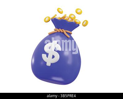 Borsa portamonete con l'icona delle monete d'oro, illustrazione vettoriale del rendering 3d. Illustrazione Vettoriale