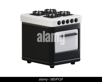 Il concetto di rendering 3d della stufa a gas o elettrica per la cottura di alimenti in cucina, illustrazione vettoriale Illustrazione Vettoriale