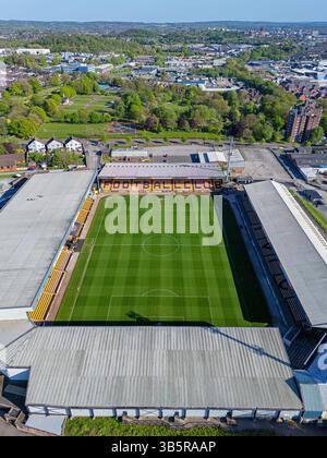 Port vale, Stoke-on-Trent, Regno Unito, 04.28.2025 immagine aerea del Port vale Football Club allo stadio vale Park. 28 aprile 2025. Foto Stock