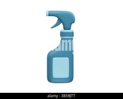 Illustrazione del rendering 3d dell'icona flacone spray blu per la pulizia. Icona flacone spray 3d. Illustrazione Vettoriale