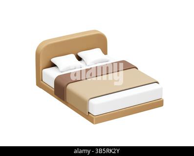 Il letto con cuscini e un'icona coperta con rendering 3d. Illustrazione Vettoriale