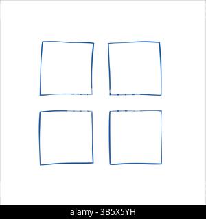 Set di cornici vettoriali disegnate a mano di colore blu con linee irregolari e forme di bordi di schizzo Illustrazione Vettoriale