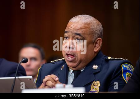 26 luglio 2022, Washington, District of Columbia, USA: Michael S. Harrison, Presidente, Police Executive Research Forum, Commissario, Baltimore Police Department, appare davanti a una commissione del Senato sull'udienza giudiziaria per esaminare la sicurezza degli agenti di polizia, concentrandosi sulla protezione di coloro che proteggono e servono, nell'edificio Dirksen Senate Office a Washington, DC, martedì 26 luglio 2022 (Credit Image: © Rod Lamkey/CNP via ZUMA Press Wire) Foto Stock