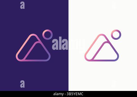 Icona Galleria immagine montagna lineare astratta e Logo illustrazione Sole Illustrazione Vettoriale