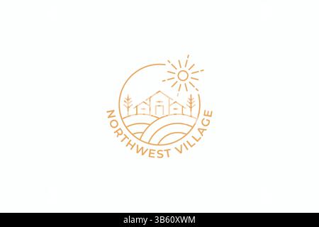Logo Natural Cottage Country Landscape Village Illustrazione Vettoriale