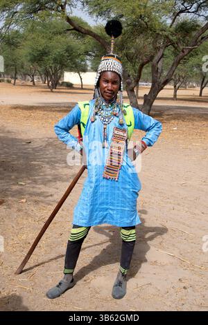 Membri delle tribù nomadi Wodaabe, regione del lago Ciad, Ciad Foto Stock