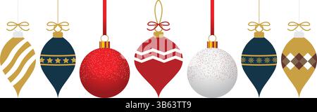 Set di icone per palle di natale o baule appese. Illustrazione ornamento auguri di Capodanno. Illustrazione Vettoriale