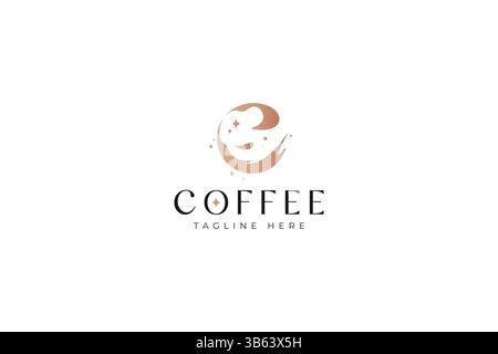 Lettera C Logo Concept caffè versato identità del marchio Cafe Shop Business Illustrazione Vettoriale