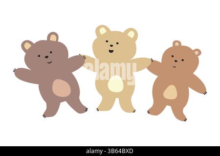 Famiglia amichevole di orsi bruni che si tengono per mano. Illustrazione vettoriale Illustrazione Vettoriale