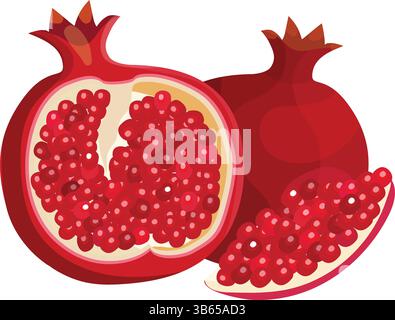 Melograno Fruit Vector - frutta fresca e sana icona per i progetti Food and Nutrition Illustrazione Vettoriale