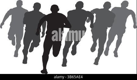 Silhouette Runners in Motion – gruppo di atleti che corrono in un'illustrazione di gara o maratona Illustrazione Vettoriale
