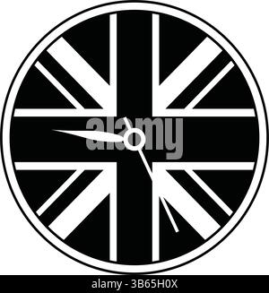 Icona dell'orologio Union Jack in bianco e nero Illustrazione Vettoriale