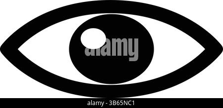 Illustrazione dell'icona occhio bianco e nero, simbolo grafico vettoriale per visione, percezione e consapevolezza Illustrazione Vettoriale