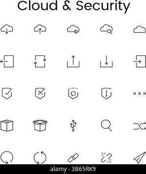 Icone cloud e sicurezza impostate per la protezione digitale e informatica Illustrazione Vettoriale