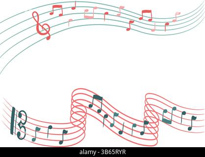 Note musicali sull'icona curva dello staff – Design simbolo musicale isolato su bianco Illustrazione Vettoriale