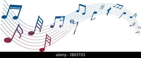 Note musicali sull'icona curva dello staff – Design simbolo musicale isolato su bianco Illustrazione Vettoriale