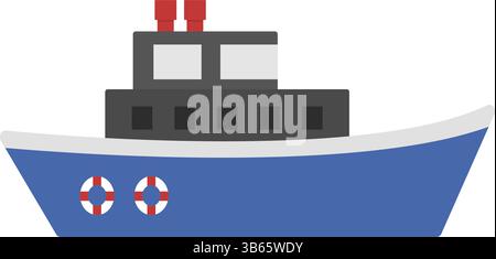 Illustrazione piatta di una nave da carico con Lifebuoys sullo scafo Illustrazione Vettoriale