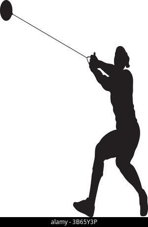 Icona vettoriale silhouette dell'atleta Hammer Throw: Action figure sportiva in movimento Illustrazione Vettoriale