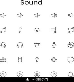 Set icone audio: Raccolta di simboli audio e di controllo della musica Illustrazione Vettoriale