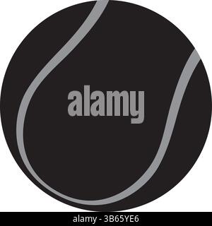 Icona della silhouette della palla da tennis con striscia curva Illustrazione Vettoriale