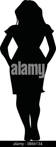 Silhouette di una donna in piedi in abito con le mani sui fianchi Illustrazione Vettoriale