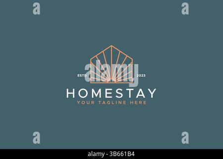 Logo illustrativo astratto dell'avventura rustica in cottage Cabin House Illustrazione Vettoriale