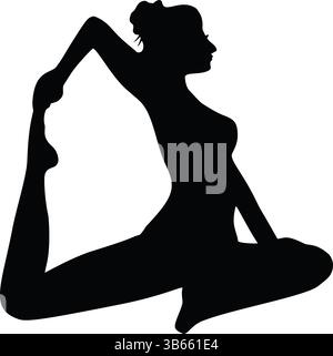 Pratica di Yoga mattutino sereno in un ambiente naturale caratterizzato da un tranquillo Yogi femminile che si estende all'alba circondato dalla calma della foresta Illustrazione Vettoriale