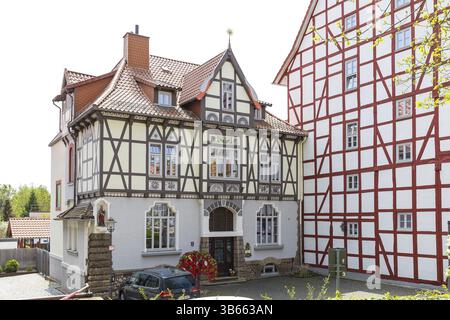 Storica casa in legno su Marktstrasse, Duderstadt, bassa Sassonia, Germania, Europa Foto Stock