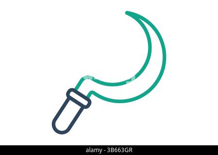 Icona falce. stile icona linea. icona relativa alla coltivazione manuale e al lavoro. illustrazione vettoriale degli elementi agricoli Illustrazione Vettoriale