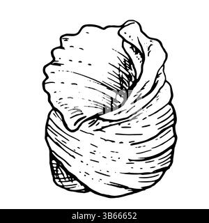 Guscio oceanico, disegnato in inchiostro bianco e nero. Illustrazione marina vettoriale. Un guscio di lumaca, intrecciato a spirale, dal mondo sottomarino, isolato su Illustrazione Vettoriale