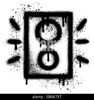 Icona dell'altoparlante audio Graffiti verniciato a spruzzo con uno sfondo bianco. Illustrazione Vettoriale