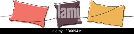 Comodi cuscini disposti su una linea colorata e continua. Cuscini comodi e morbidi. Illustrazione vettoriale. Illustrazione Vettoriale