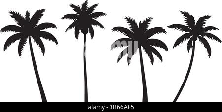 Silhouette Palm Tree: Illustrazione vettoriale minimalista in bianco e nero in semplice stile grafico tropicale Illustrazione Vettoriale