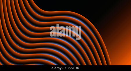 linee al neon blu rosse su sfondo nero arancione scuro, motivo ondulato, estetica tecnologica moderna, perfetta per design grafici all'avanguardia o digitali Foto Stock