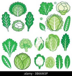 Colorata collezione di verdure verdi fresche Illustrazione Vettoriale