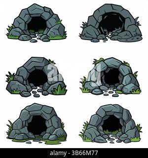 Set Cartoon Cave - sei ingressi unici alla grotta Illustrazione Vettoriale