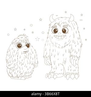 Colorare i mostri di pagina per bambini, colorare i libri per bambini, disegnare le linee di doodle, imparare a colorare Illustrazione Vettoriale