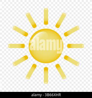 L'icona del sole. Il sole con le luci su uno sfondo trasparente. Logo, adesivo solare. Illustrazione Vettoriale