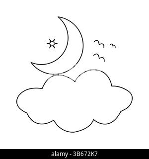 Simbolo della luna continuo disegno di una linea isolato dall'illustrazione vettoriale del contorno Illustrazione Vettoriale
