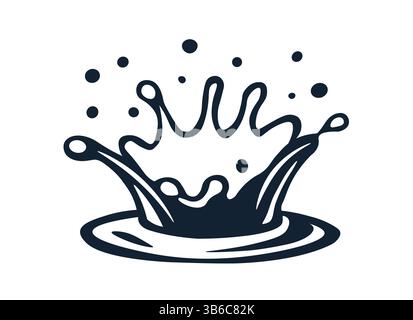 Icona spruzzi d'acqua. Illustrazione semplice spruzzo di liquido con gocce e ondulazioni goccioline. Movimento del latte d'acqua isolato Illustrazione Vettoriale