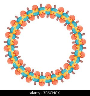 Cornice rotonda di cartoni animati colorati a forma di cartoni animati. Divertente e dolce corona estiva. Illustrazione vettoriale isolata su sfondo bianco. Illustrazione Vettoriale