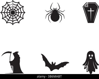 Spaventoso set di icone della silhouette di Halloween Illustrazione Vettoriale