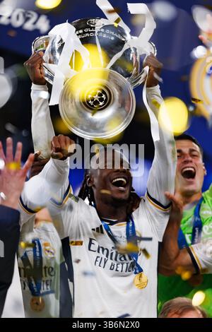 1 giugno 2024, Londra, Regno Unito: Eduardo Camavinga (Real Madrid) durante la finale di Champions League 2024 (2:0) tra Borussia Dortmund e Real Madrid. Punteggio finale: Borussia Dortmund 0 - 2 Real Madrid (immagine di credito: © Maciej Rogowski/SOPA Images via ZUMA Press Wire) Foto Stock