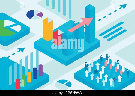 Infografica aziendale isometrica colorata con elementi geometrici Illustrazione Vettoriale