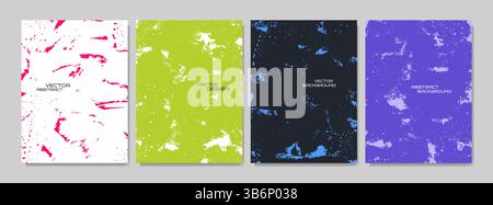 Illustrazione vettoriale. Set di sfondi a colori astratti disegnati a mano. I pennelli dell'inchiostro sporcano. Elementi di design per poster, libri o copertine di riviste, volantini Illustrazione Vettoriale