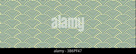 Sfondo vettoriale tradizionale giapponese Seigaiha Wave in blu, che rappresenta l'armonia e la continuità con un'estetica orientale e minimalista. Illustrazione Vettoriale