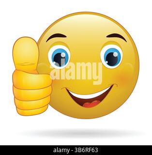 Emoticon con pollice, simbolo di cartoni animati giallo, espressione facciale Illustrazione Vettoriale